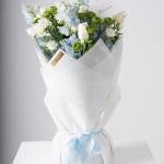 Delphinium, White Spray Roses & Green Chrysanthemums Hand Bouquet