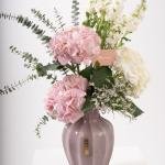 Luxury Pink Glass Vase with Hydrangeas & Seasonal Florals